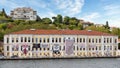 View of the European side of Bosphorus with historic Neo-Classical building of Kabatas Erkek Lisesi, Istanbul, Turkey