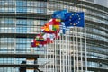 View of the European Union Parlament building and flags of all member states in Strasbourg Royalty Free Stock Photo