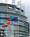 View of the European Union Parlament building and flags of all member states in Strasbourg Royalty Free Stock Photo