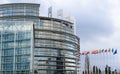 View of the European Union Parlament building and flags of all member states in Strasbourg Royalty Free Stock Photo