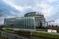 View of the European Union Parlament building and flags of all member states in Strasbourg Royalty Free Stock Photo