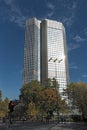 View of the eurotower, former headquarters of the european central bank, frankfurt am main, germany