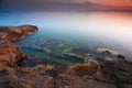 View of the evenig Sea from the coast. Long exposure