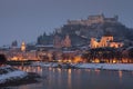 View of evening Salzburg in winter Royalty Free Stock Photo