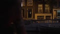 View of evening trip on the boat along street in Amsterdam, Netherlands