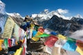 View of everest from gokyo ri with prayer flags Royalty Free Stock Photo