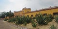 View of the Ex Hacieda Ometusco with maguey de pulque in Hidalgo Mexico