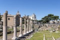 View of the excavations next to Basilica Emilia with Altar of the Fatherland in Rome in the background