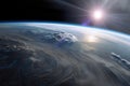 view of exoplanet with active cloudy atmosphere from orbit Royalty Free Stock Photo