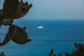 View of an expensive yacht in the sea on a sunny day from a height. Top view of yachts. Nature foreground. Aerial view Royalty Free Stock Photo