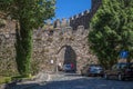 View at the exterior fortress gate at the Castle of Braganca, an iconic monument building at the city, portuguese patrimony