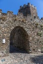 View at the exterior fortress gate at the Castle of Braganca, an iconic monument building at the city, portuguese patrimony