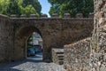 View at the exterior fortress gate at the Castle of Braganca, an iconic monument building at the city, portuguese patrimony