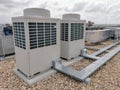 View of exterior VRV air conditioning units, extraction and insufflation, HVAC system, on the building roof Royalty Free Stock Photo