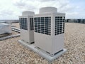 View of exterior VRV air conditioning units, extraction and insufflation, HVAC system, on the building roof Royalty Free Stock Photo