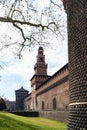 View of external wall of Sforza Castle in spring Royalty Free Stock Photo