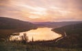 View of Eymir Lake in sunset from the road near TRT