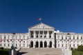 View of the facade of the Assembleia da Republica Portuguese Parliament, with the european union countries flags raised in order Royalty Free Stock Photo