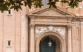 View of the facade of the building in Pilar Square, Zaragoza, Spain. Close-up. Royalty Free Stock Photo