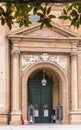View of the facade of the building in Pilar Square, Zaragoza, Spain. Close-up. Vertical. Royalty Free Stock Photo