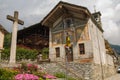 View of the facade of church in the historic center of Cheggio alpine village in Piedmont Royalty Free Stock Photo