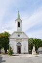 View of the facade of the Church of St. Oswald, Catholic Church of Altmannsdorf, in Khleslplatz.