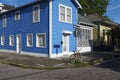 View of the facade of a colourful house in the Marigny neighbourhood in the city of New Orleans, Louisiana