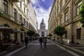 View of the facade and dome of St. Stephen`s Cathedral Basilica, Budapest, Hungary Royalty Free Stock Photo