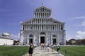 View of the Facade and the main entrance of the Cathedral of Pisa, Italy.