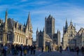 View of the facade of Saint Nicholas` Church Sint-Niklaaskerk and the Former Post Office from Saint Michael`s Bridge Sint-