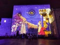 View of the facade of Saint Peter church in Assisi illuminated for christmas time in Umbria