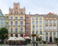 Facade of traditional buildings in Dlugi targ or Long Market street, Polish architecture, Gdansk, Poland