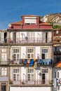 View of facades, alleyway and traditional houses in Porto