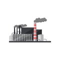 Factory with industrial building, smoking chimneys, metal cisterns and pipes. Thermal power station. Flat vector design Royalty Free Stock Photo