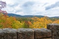 View of fall foliage and hills from the top of the Cliffside Bridge on the Around Mountain carriage road Royalty Free Stock Photo