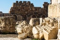 Falling cornices and columns\' capitals, Heliopolis Roman ruins, Baalbek, Lebanon Royalty Free Stock Photo