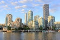 View of False Creek in downtown Vancouver in sunset light, Vancouver, Canada