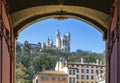 View of famous basilica, Notre-Dame-de-Fourviere from Saint-Jean church in Lyon Royalty Free Stock Photo