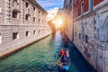 View of the famous Bridge of Sighs in Venice, Italy. Traditional Gondola and the famous Bridge of Sighs in Venice, Italy. Gondolas Royalty Free Stock Photo