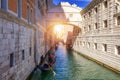 View of the famous Bridge of Sighs in Venice, Italy. Traditional Gondola and the famous Bridge of Sighs in Venice, Italy. Gondolas Royalty Free Stock Photo