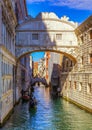 View of the famous Bridge of Sighs in Venice, Italy. Traditional Gondola and the famous Bridge of Sighs in Venice, Italy. Gondolas Royalty Free Stock Photo