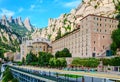 View the famous Catholic monastery of Montserrat on the background of round rocks