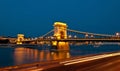 View of the famous chain bridge in Budapest at night. Royalty Free Stock Photo