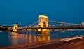 View of the famous chain bridge in Budapest at night. Royalty Free Stock Photo