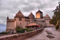 Evening view of famous Chateau de Chillon at Lake Geneva one of Switzerland Royalty Free Stock Photo