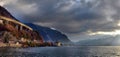 Evening view of famous Chateau de Chillon at Lake Geneva one of Switzerland Royalty Free Stock Photo