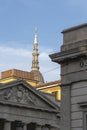 View of the famous Cupola of the San Gaudenzio Basilica in Novara, Italy. SAN GAUDENZIO BASILICA DOME AND HISTORICAL BUILDINGS IN Royalty Free Stock Photo