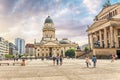 View of famous Gendarmenmarkt square and German Cathedral Dom in historic Berlin center