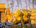 Griffins on Bank Bridge over the Kanal Griboyedov. In St. Petersburg, Russia