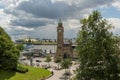 View of the famous Hamburg Landungsbruecken with harbor, St. Pauli district, Hamburg, Germany